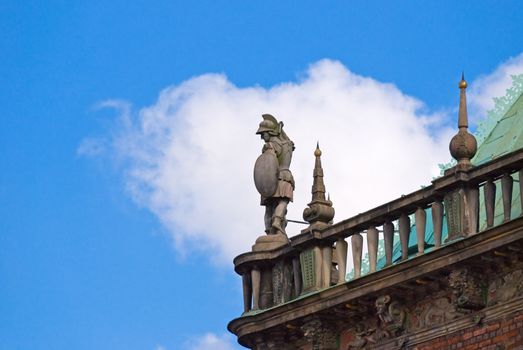 Soldier statue on the roof of Bremen Rathaus, Germany