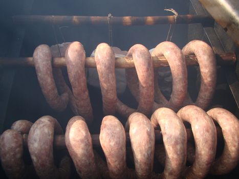 Sausage ready for smoking