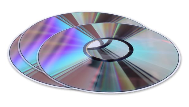 Three  CD / DVD disks isolated on white. No scratches or dust.