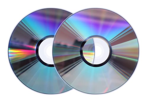 Two CD / DVD disks isolated on white. No scratches or dust.