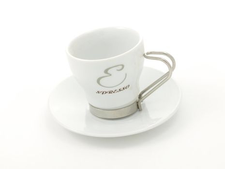 Espresso coffee cup, on plate, towards white