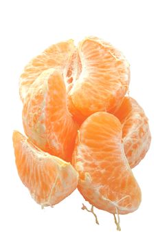 pieces of fresh orange over a white background