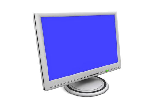 flat screen lcd computer monitor with a blue desktop and green status led - angular view