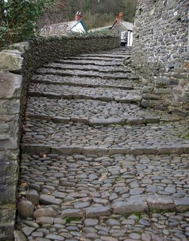 long cobbled steps in a village street