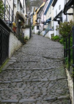 long cobbled steep steps in a village street