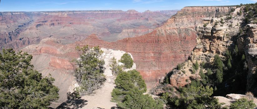 A panorama of the famous Grand Canyon, South Rim.on a beautiful sunny day in April.