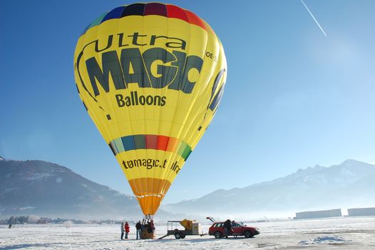 ZELL AM SEE, AUSTRIA - JAN 26: BP Gas Balloon Trophy 2010. 47 Balloon pilotes of seven nations starting for the international balloon trophy on January 26 2010 in Zell am See, Austria.