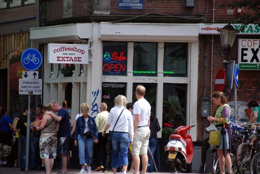 AMSTERDAM, NETHERLANDS - SEPTEMBER 2007. Coffee shop in Amsterdam. offeeshops are establishments in the Netherlands where the sale of cannabis for personal consumption by the public is tolerated by the local authorities.