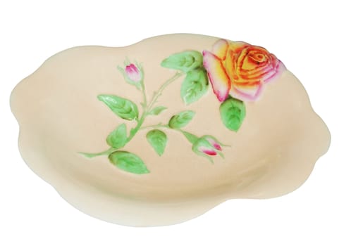 Antique Dish with Rose isolated with clipping path         