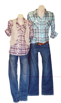 Two Shop Mannequins in Casual Dress isolated with clipping path         