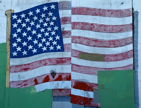 American Flag graffiti flag painted on warehouse doors