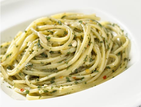 pasta plate with vegetable isolated on white