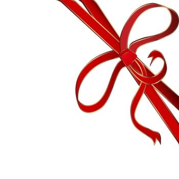 Christmas red corner ribbon with golden stripes