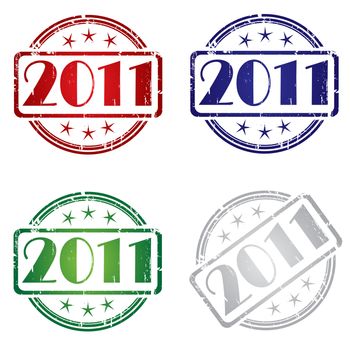 Grunge rubber stamp with 2011 in colors