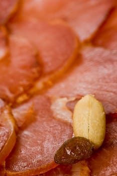 Iberian pork loin with peanuts and raisins, ready to taste 