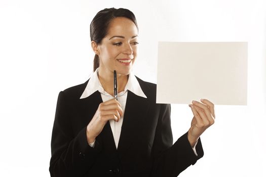 Woman holding a blank sign