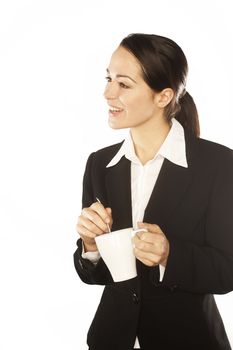 A photo of businesswoman having a cofee break