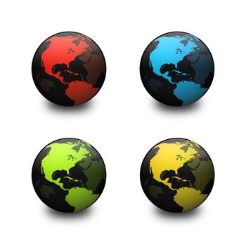 Abstract globe rendering in four different colors.