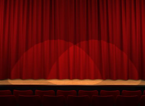 red satin curtains on theater stage