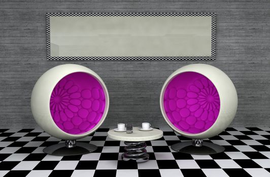 Retro designed diner interior, with copy space frame on wall
