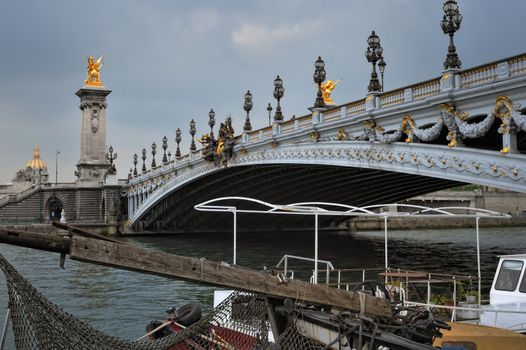 The Alexander III Bridge across Seine river in Paris, France