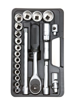 Closeup shot of socket set isolated. Clipping path