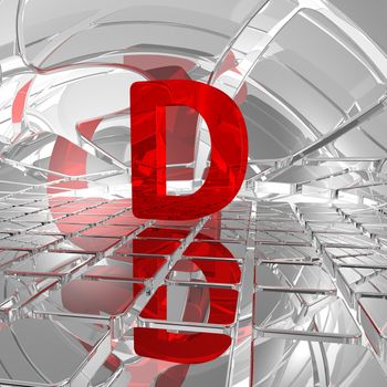 red uppercase letter d in futuristic space - 3d illustration