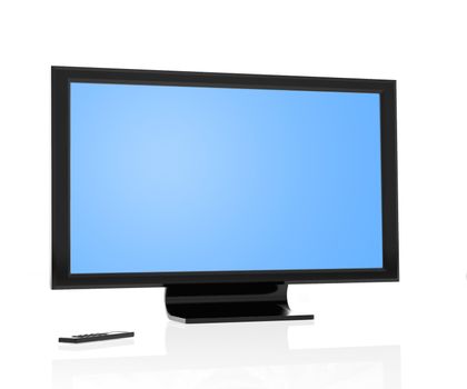 Modern lcd tv/monitor and remote control isolated over white