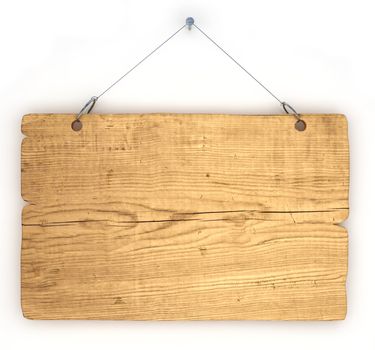 Empty notice board made of old wood hanging on a nail