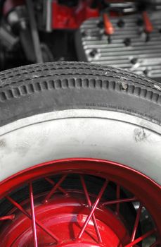 vintage white walled tire and wheel close-up