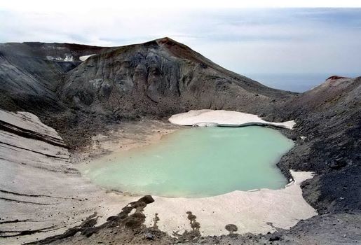 Landscapes of Kuriles, lake in mountains