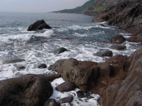 Landscapes of Sakhalin, stones in the sea