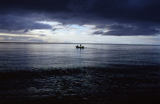 Landscapes of Sakhalin, boat in the sea