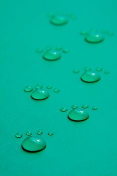 Footprints accomplished on the basis of drops of water on a green background