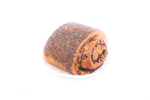 Bread Roll with poppyseed isolated over white background