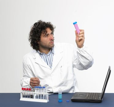 Scientist working in a laboratory isolated on white