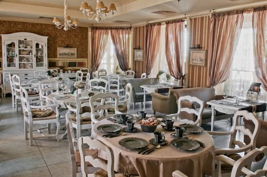 A beautiful wedding reception setting in classical restaurant 