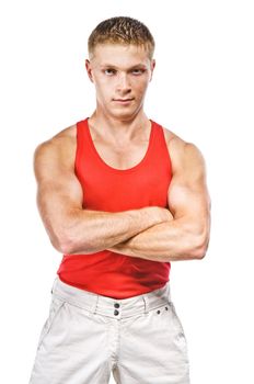 Bodybuilder isolated on the white background