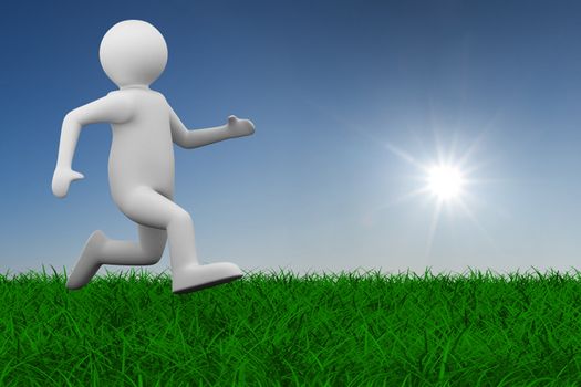 running person on grass. Isolated 3D image