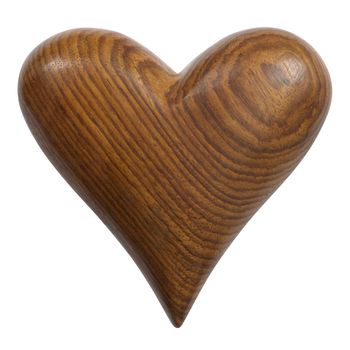 Photo of a carved wooden heart, isolated on a white background. Two photos merged for large file. Clipping path included.