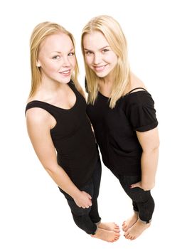 Young women from above isolated on white background