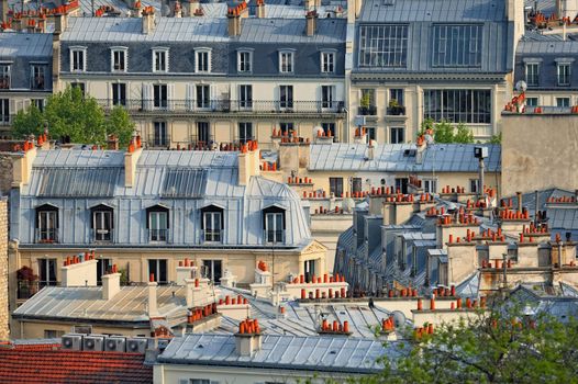 Roofs in residential quarter of Montmartre in Paris
