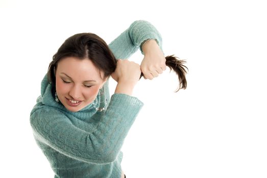 young brunette twirling her hair