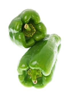 Green pepper on white background close up isolated on white background.