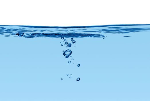 Blue water line with air bubbles isolated on a white background.