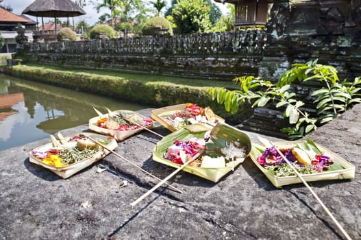 Balinese offering to the Gods by temple site