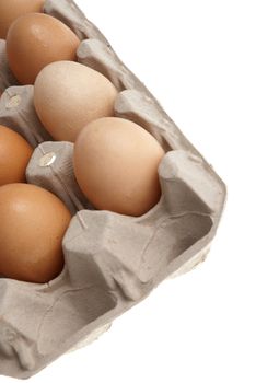 Box of eggs isolated on white background.