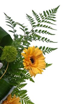 Detail of bouquet of flowers on white background.