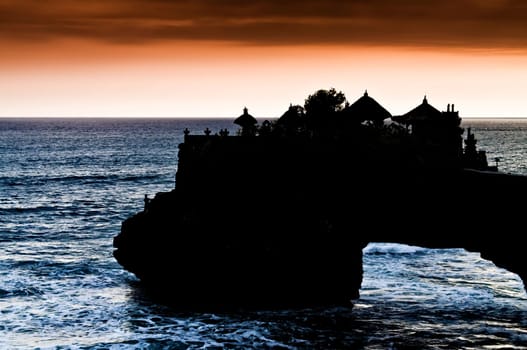 The temple of Tanah Lot in Bali, indonesia on Sunset