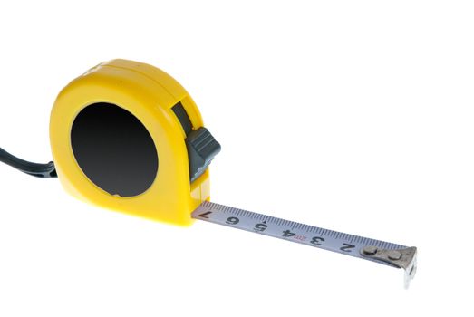 Opened tape measure isolated on white background.